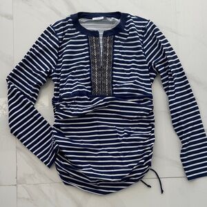 Cabana Life Navy and White Striped rash gaurd tunic swim top